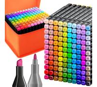 Artistro Lot de 120 Marqueurs à Double Pointe à Base d’Alcool - Pointe Biseautée et Fine, Séchage Rapide, Inclus Étui de Transport