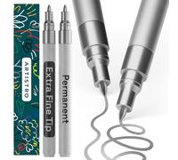 Artistro Lot de 2 marqueurs permanents argentés - Marqueurs imperméables pour pneus, tissu, pierres, verre, céramique, bois, papier - Lot de stylos de retouche à base d'huile - Pointe extra fine de