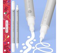 ARTISTRO Lot de 2 stylos de peinture acrylique à double pointe blanche - Marqueurs multi-surfaces pour tissu, plastique, etc. Pois de 5 mm + pointes fines de 1 mm