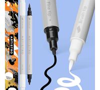 ARTISTRO Lot de 2 stylos de peinture acrylique à double pointe noire et blanche - Marqueurs multi-surfaces pour tissu, plastique, etc. Pointe fine et pinceau de 1 mm