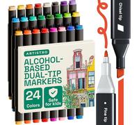Artistro Lot de 24 Marqueurs à Double Pointe à Base d’Alcool - Pointe Biseautée et Fine, Séchage Rapide, Encre Résistante à la Lumière