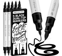 ARTISTRO Lot de 5 stylos de peinture acrylique à double pointe pinceau + | Fournitures d'art à base d'eau, à séchage rapide et à faible odeur pour toutes les surfaces, cadeau artisanal pour adultes