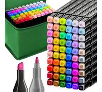 Artistro Lot de 60 Marqueurs à Double Pointe à Base d’Alcool - Pointe Biseautée et Fine, Séchage Rapide, Inclus Étui de Transport