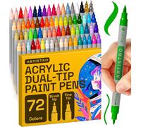 Artistro Lot de 72 marqueurs de peinture acrylique à double pointe pour tissu, toile, pierre, verre, bois, papier, bricolage (double pointe + fine)