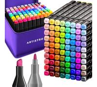 Artistro Lot de 80 Marqueurs à Double Pointe à Base d’Alcool - Pointe Biseautée et Fine, Séchage Rapide, Inclus Étui de Transport