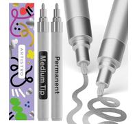 Artistro marqueur permanent argent 2 pièces - marqueurs étanches pour pneu, tissu, pierre, verre, céramique, bois, papier - stylos peinture à base d’huile - pointe moyenne 3 mm