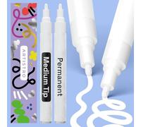 Artistro marqueur permanent blanc 2 pièces - marqueurs étanches pour pneu, tissu, pierre, verre, céramique, bois, papier - stylos peinture à base d’huile - pointe moyenne 3 mm