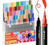 ARTISTRO Marqueurs à Double Pointe - 100 Stylos de Coloriage - Pointe Pinceau et Fine 0,4 mm - Pour Adultes et Livres de Coloriage