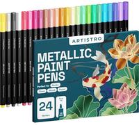 Artistro Marqueurs métalliques avec pointe moyenne, marqueurs de peinture acrylique métallique, stylos de peinture métallique pré-activés, stylos métalliques pour enfants et adultes, marqueurs