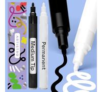 Artistro marqueurs permanents noir et blanc 2 pièces - marqueurs étanches pour pneu, tissu, pierre, verre, céramique, bois, papier - stylos peinture à base d’huile - pointe moyenne 3 mm