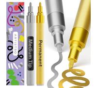 Artistro marqueurs permanents or et argent 2 pièces - marqueurs étanches pour pneu, tissu, pierre, verre, céramique, bois, papier - stylos peinture à base d’huile - pointe moyenne 3 mm