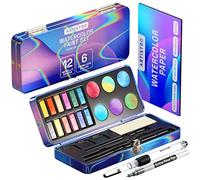 Artistro Palette de peinture18 Godets de 12 aquarelles métalliques irisées et 6 Couleurs caméléon. Kit Portable idéal pour Artistes ou Amateurs et Amoureux de la Peinture Aquarelle