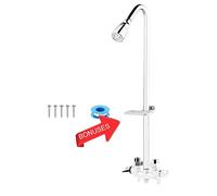 Artiwell Système de fixation de douche extérieur, avec rehausseur antirouille et extension de montée, robinet de douche utilitaire à double poignée avec pomme de douche et porte-savon, chrome poli