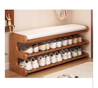 Artiz Banc À Chaussures D'entrée Rustique en Bambou, Banc De Rangement Rembourré avec Étagères Ouvertes Pouf De Salon Polyvalent Range-Chaussures pour Couloir Et Vestiaire(Blanc,100x29x40cm)