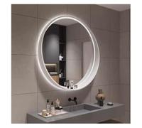 Artiz Smart Bathroom Mirror Cadre en Bois Massif, Miroirs De Salle De Bain Ronds LED Miroir De Vanité Anti-Brouillard avec Porte-Bagages 3-Couleur Dimmable Miroir À L'épreuve(Blanc,60cm/23.6")