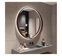Artiz Smart Bathroom Mirror Cadre en Bois Massif, Miroirs De Salle De Bain Ronds LED Miroir De Vanité Anti-Brouillard avec Porte-Bagages 3-Couleur Dimmable Miroir À L'épreuve(Brun,60cm/23.6")