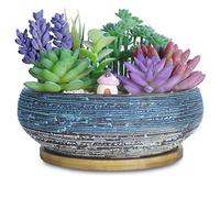 ARTKETTY Grand Pot de Fleurs Rond juteux de 20,3 cm avec Drainage Bol en Bambou Pots en céramique émaillée pour bonsaï d'intérieur et d'extérieur Jardins décoratifs