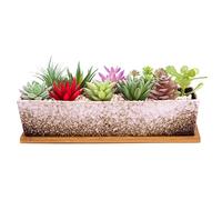ARTKETTY Grands Pots de Plantes succulentes avec Drainage, Pot de bonsaï rectangulaire de 30,5 cm de Long avec Plateau Peu Profond en céramique Cactus Fleur Plante fenêtre pour Jardin à la Maison