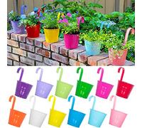 ARTKETTY Lot de 12 Grands Pots de Fleurs à Suspendre de 13 cm en métal avec Trou de Drainage et Crochet Amovible pour Balcon, Balustrade, clôture, décoration d'intérieur
