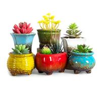 ARTKETTY Lot de 6 Pots de Fleurs succulentes en céramique avec Drainage, Petits Pots pour Plantes d'intérieur et de Cactus décoratifs pour Jardin, Maison, Bureau