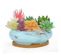 ARTKETTY Pot de Fleur, Grand Pot pour Succulentes Pot à Bonsaï en Marbre avec Plateau Pot en Céramique pour Plantes D'intérieur