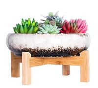 ARTKETTY Pot de Fleurs, Grand Pot de Succulentes avec Drainage Pot de Bonsaï Rond avec Support Pot en Céramique pour Plantes Cactus