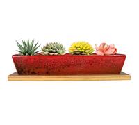 ARTKETTY Pots de Plantes succulentes rectangulaires en céramique de 9,8 Pouces de Long avec Drainage, Petit Pot de Cactus à Fleurs avec Plateau Bonsai Plant Window Box pour intérieur/extérieur