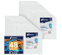Artkey Canvases for Painting 8x10 Inch 48-Pack, 10 oz Primed 100% Cotton White Blank Flat Canvas Boards, Art Paint Canvas Panels for Acrylic Oil Watercolor Tempera Paints