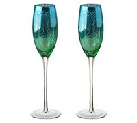 ARTLAND - Flûtes à champagne en forme de paon - Bleu/Vert & Argent - Ensemble de 2 - Capacité de 200ml par verre - Un cadeau de fiançailles ou de mariage