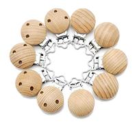 ARTLATU 10pcs Sucette Clip BéBé, Attache TéTine Bois Naturel,Pince Attache Tetine Clip, Attache Sucette Bois,Materiel Attache Sucette En Bois Accroche Tetine Personnalisé SET
