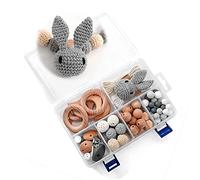 Artlatu Lot de 81 perles en bois macramé, 29 perles en silicone, 26 perles en bois, 12 perles en bois de crochet de 20 mm, 2 pinces en bois, 20 m de corde pour bricolage, fabrication de bijoux,