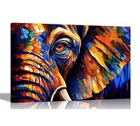 Artley Prints - Beau éléphant gros plan coloré sur toile pour mur de salon, chambre à coucher, couloir, cuisine abstrait 40 x 30 cm A3