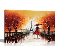 Artley Prints - Calm Of The Rain in Paris Orange Extra Large Tableaux sur Toile pour mur Salon Chambre Couloir Abstrait City 101 x 76 cm