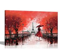Artley Prints - Calm Of The Rain in Paris Red Extra Large Romantic Canvas Prints Wall Art For Living Bedroom City Pictures Oil Painting Reprint 101 x 76 cm