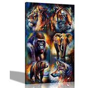 Artley Prints - Collage d'animaux sauvages coloré sur toile murale pour salon - Impressions abstraites encadrées XL 101 x 76 cm