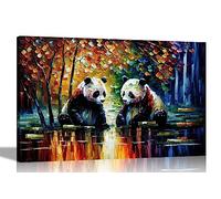 Artley Prints - Images sur toile colorée Pandas assis à un étang | Art abstrait dans le salon, la chambre à coucher, XL 101 x 76 cm