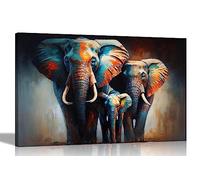 Artley Prints - Impression sur toile colorée représentant une famille d'éléphants dans la nature pour le salon - Images abstraites encadrées à suspendre dans la chambre à coucher ou le couloir 51 x 35