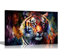 Artley Prints - Impression sur toile colorée tigre majestueux | Images d'animaux abstraits | Encadrée et prête à accrocher 30 x 20 cm A4