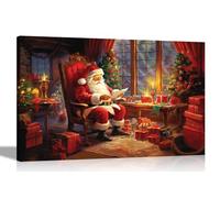 Artley Prints - Impression sur toile « Happy Santa Opening Letters » encadrée pour suspendre Noël décoration colorée Grand format 86 x 61 cm A1