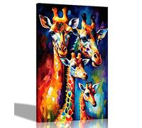 Artley Prints - Impression sur toile représentant une famille de 4 girafes - Portrait moderne - Œuvre d'art abstraite pour salon, chambre à coucher - 101 x 76 cm