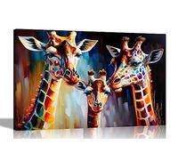 Artley Prints - Impressions sur toile abstraites de famille de girafes - Décoration murale colorée parfaite pour le salon, la maison, la chambre à coucher - Taille XL 101 x 76 cm