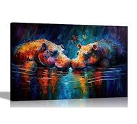 Artley Prints - Impressions sur toile abstraites de hippopotames s’embrassant de couleur vive pour la chambre, le salon, la cuisine - Décoration murale avec images d’animaux extra grand 101 x 76 cm