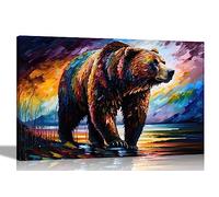 Artley Prints - Impressions sur toile abstraites d'ours grizzly paysage - Art mural coloré parfait pour le salon, la maison, la chambre à coucher ou le couloir - XL 101 x 76 cm