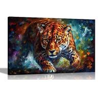Artley Prints - Léopard à la chasse Impressions abstraites colorées sur toile pour chambre à coucher, salon, cuisine - Art mural images d'animaux à suspendre Grand 86 x 61 cm (24 x 34 pouces) A1