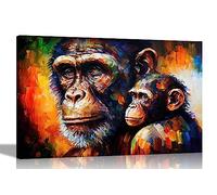 Artley Prints - Père et enfant gorille coloré très grand tableau sur toile : impressions abstraites pour la décoration du salon - Images prêtes à accrocher 101 x 76 cm (40 x 30 pouces)