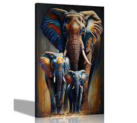 Artley Prints - Portrait d’une famille d’éléphants, images colorées sur toile pour mur du salon, de la chambre, du couloir, abstrait extra grand 101 x 76 cm (40 x 30 pouces)