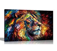 Artley Prints - Puissant portrait de lion coloré sur toile pour mur - Impressions abstraites, reproduction, œuvre d'art moderne, extra large 101 x 76 cm (40 x 30 pouces)
