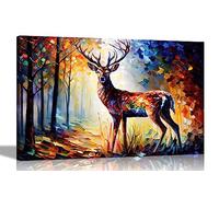 Artley Prints - Tableau majestueux de cerf dans la forêt, images colorées sur toile pour murs - Art pour le salon, impression artistique abstraite d’animaux, 51 x 35 cm (20 x 14 pouces)