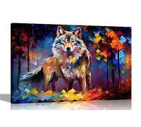 Artley Prints - Tableau mural coloré loup argenté dans la forêt pour salon, chambre à coucher, couloir | peinture à l'huile encadrée réimpression extra large 101 x 76 cm