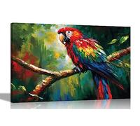 Artley Prints - Toile abstraite de perroquet dans la forêt pour salon, chambre, images de la faune prêtes à être accrochées, impressions 51 x 35 cm (20 x 14 pouces)